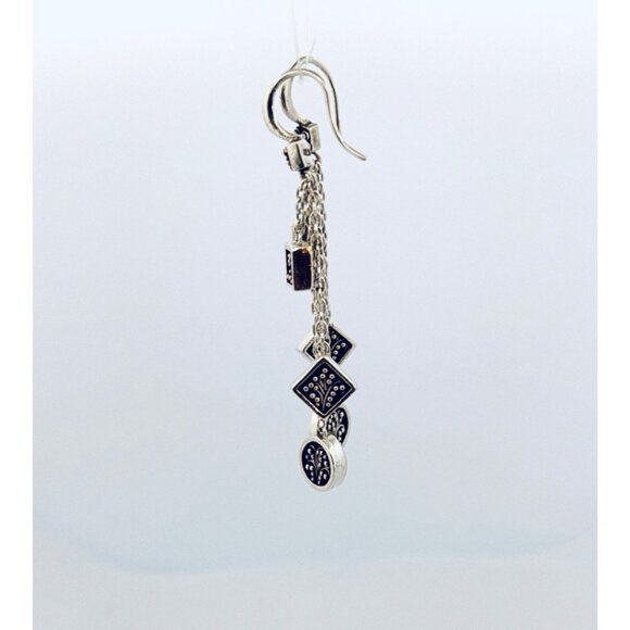 Vintage Sterling Silver Dangle Earrings Black Enamel Geometric Charm Drop 7.2g - Picture 4 of 9